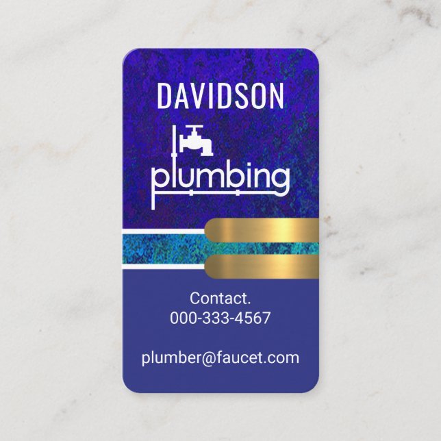 Blue Grunge Plumbing Gold Tabs Visitkort (Framsida)