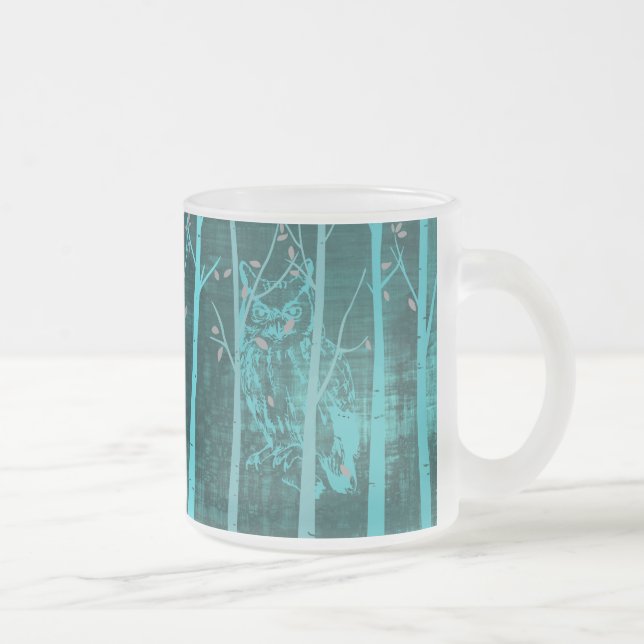 Blue Grunge Woodland Owl Art Frostad Glasmugg (Höger)