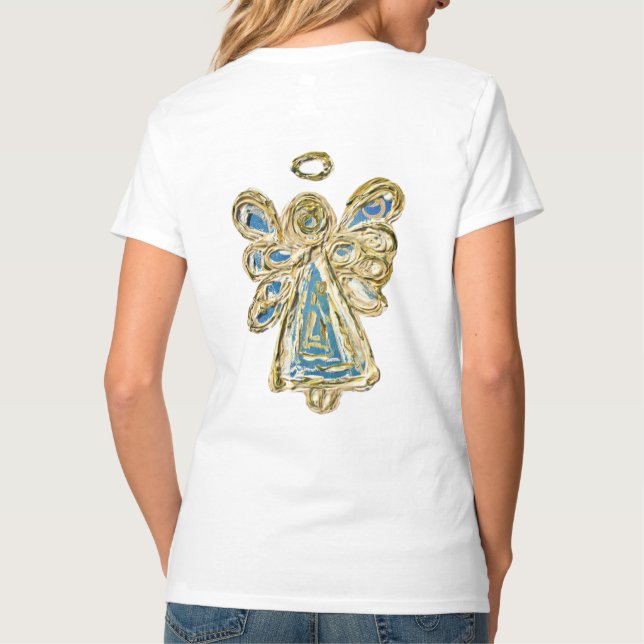 Blue Guardian Angel Anpassningsbar Helgdag Art Shi T Shirt (Baksida)