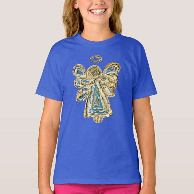 Blue Guardian Angel Anpassningsbar Helgdag Art Shi T Shirt (Framsida)