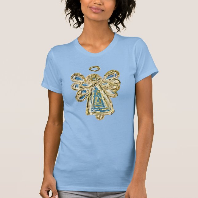 Blue Guardian Angel Anpassningsbar Helgdag Art T-S T Shirt (Framsida)