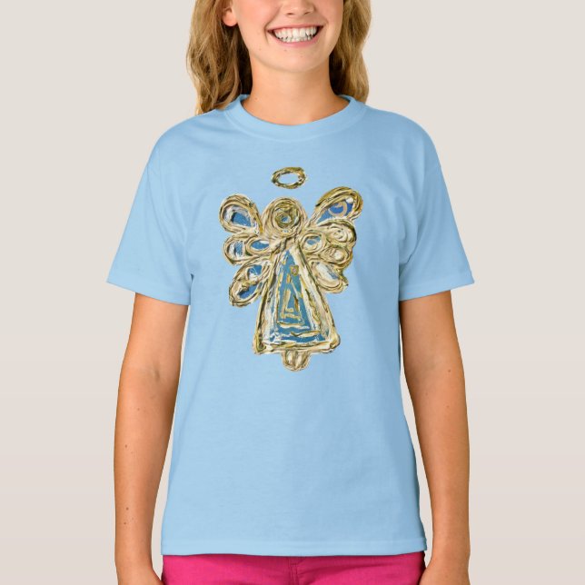Blue Guardian Angel Anpassningsbar Helgdag Art T-S T Shirt (Framsida)