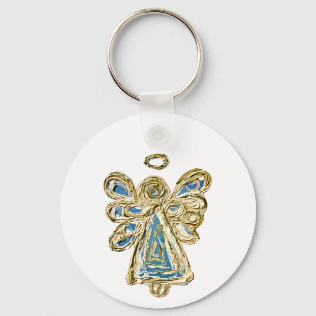 Blue Guardian Angel Art Anpassningsbar Keychain Nyckelring (Framsida)