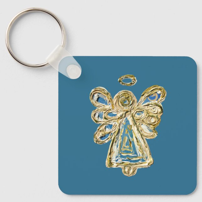 Blue Guardian Angel Art Anpassningsbar Keychain Nyckelring (Framsida)
