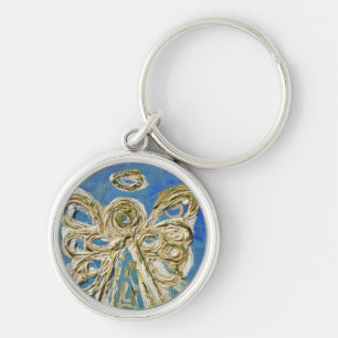 Blue Guardian Angel Art Anpassningsbar Pendant Key Rund Silverfärgad Nyckelring