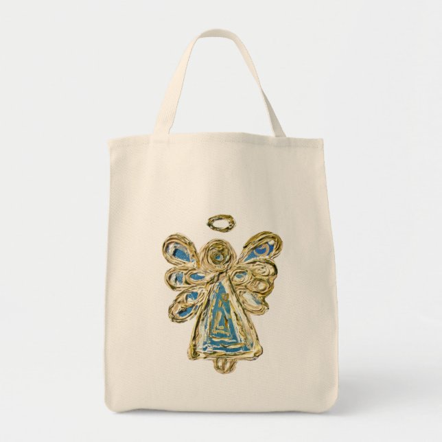 Blue Guardian Angel Art Anpassningsbar Tote Bag Tygkasse (Framsidan)