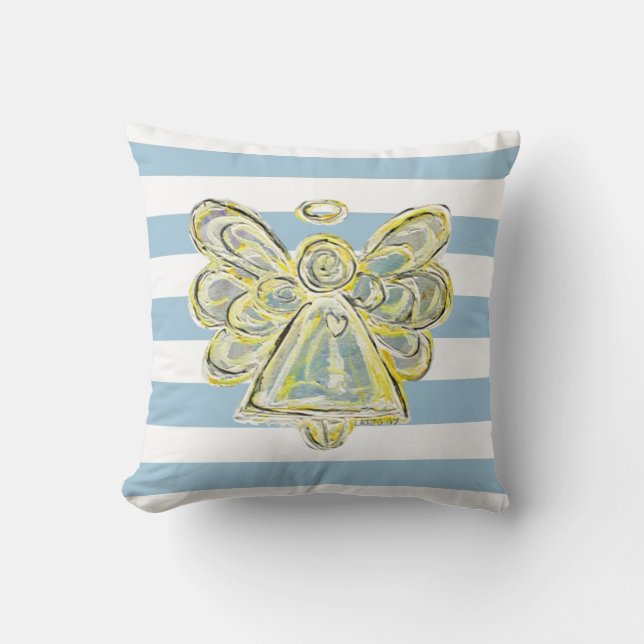 Blue Guardian Angel Art Stripe Pillow Kudde (Framsida)
