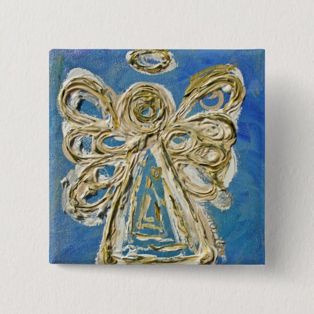 Blue Guardian Angel Button, Pin eller Pendant Knapp (Framsida)