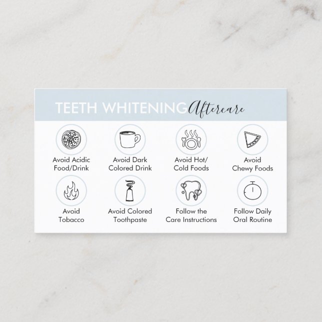 Blue Guide for Teeth Whitening Aftercare Tips Visitkort (Baksida)