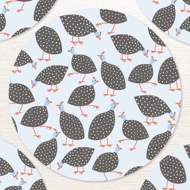 Blue Guinea Fowl Mönster Runt Klistermärke (Fun guineahen or guinea fowl sticker)