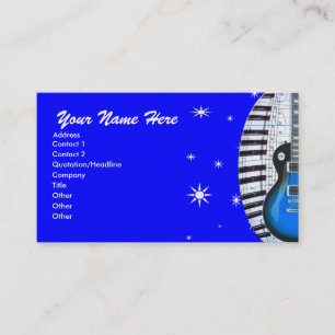 Blue Guitar Piano Tangentbord & Stars Affärskort Visitkort