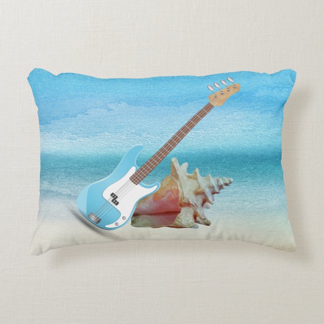 Blue Guitar & Seashell Abstrakt Beach Prydnadskudde (Framsidan)