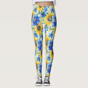 Blue Gula blommor Leggings