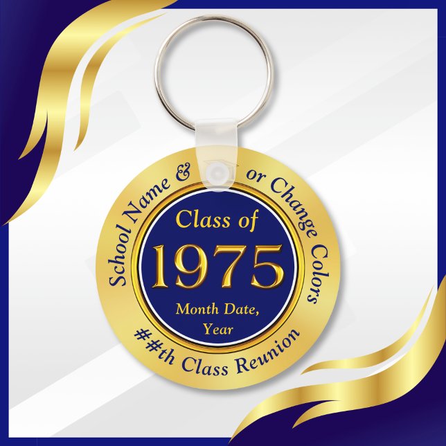 Blue Guld, 1975 års klass, 50:e klassåterförenings Nyckelring (Class of 1975. 50 year class reunion souvenirs. Navy Blue and Gold, Class of 75 Reunion, Favors.)
