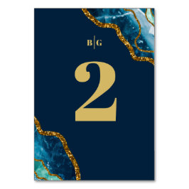 Blue & Guld Agate Geode Glitter Bröllop Bordsnummer