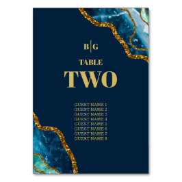 Blue & Guld Agate Geode Glitter Bröllop Bordsnummer