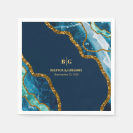 Blue & Guld Agate Geode Glitter Bröllop Pappersservett
