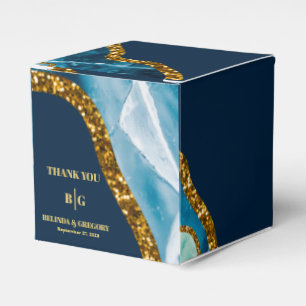 Blue & Guld Agate Geode Glitter Bröllop Presentaskar