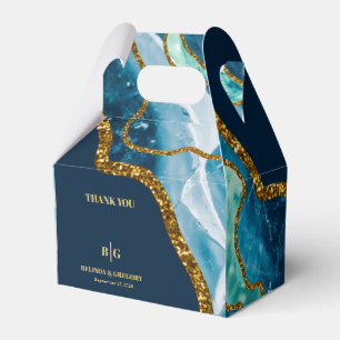 Blue & Guld Agate Geode Glitter Bröllop Presentaskar