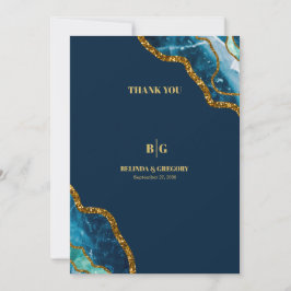 Blue & Guld Agate Geode Glitter Bröllop Tack Kort