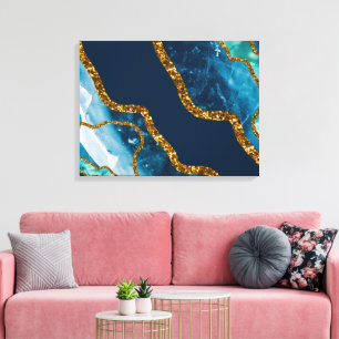 Blue & Guld Agate Geode Glitter Canvastryck