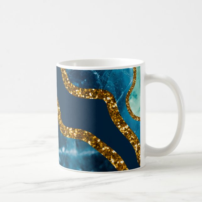 Blue & Guld Agate Geode Glitter Kaffemugg (Höger)