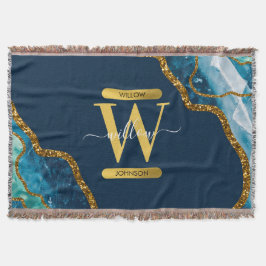 Blue & Guld Agate Geode Glitter Monogram Filt