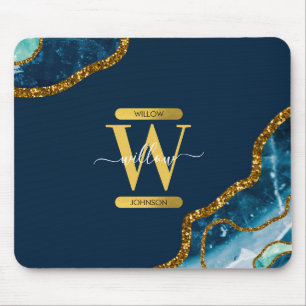 Blue & Guld Agate Geode Glitter Monogram Musmatta