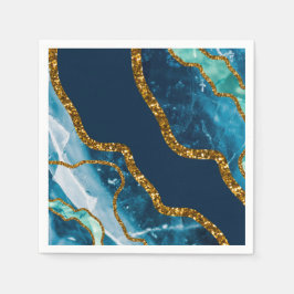 Blue & Guld Agate Geode Glitter Pappersservett