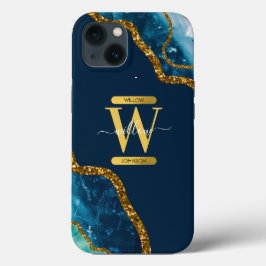 Blue & Guld Agate Geode Monogram
