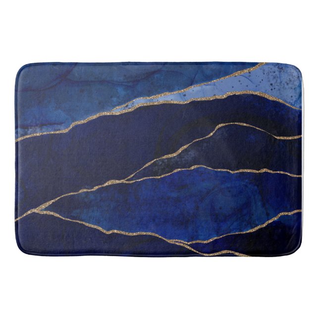 Blue & Guld Agate Modern Glam Minimal Chic Bath Mo Badrumsmatta (Framsidan)