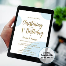Blue Guld Baby Christening och 1:a födelsedag