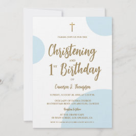 Blue Guld Baby Christening och 1:a födelsedag Inbjudningar
