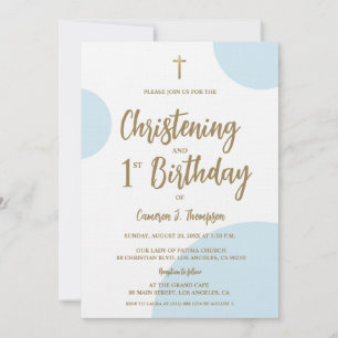 Blue Guld Baby Christening och 1:a födelsedag Inbjudningar
