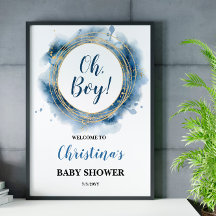 Blue Guld Baby Shower Oh Boy Welcome Board