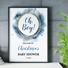 Blue Guld Baby Shower Oh Boy Welcome Board Poster