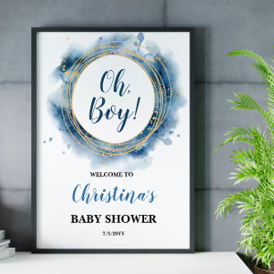Blue Guld Baby Shower Oh Boy Welcome Board Poster