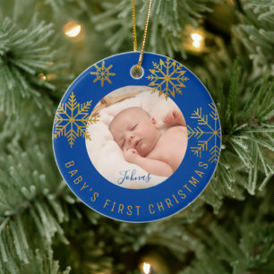 Blue Guld Babys Första julklapp Julgransprydnad Keramik