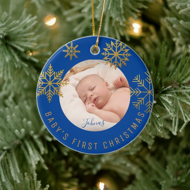 Blue Guld Babys Första julklapp Julgransprydnad Keramik (Träd)