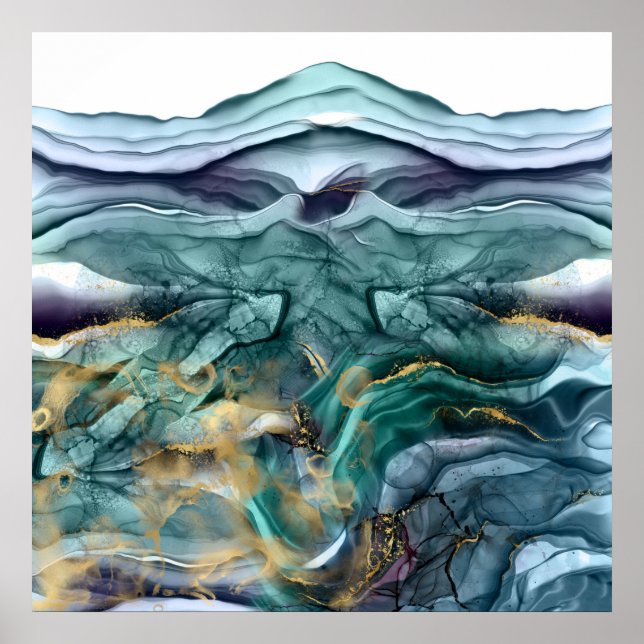 Blue guld bläck abstrakt poster (Framsidan)
