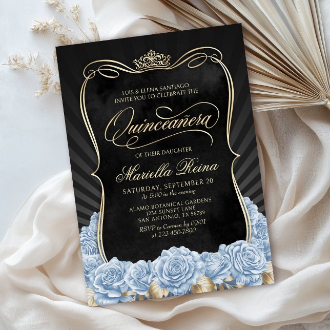 Blue Guld Black Quinceañera Inbjudningar (Skapare uppladdad)