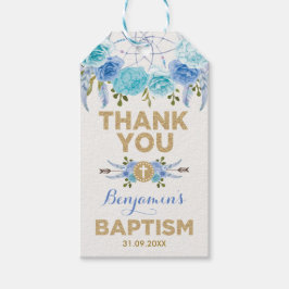 Blue Guld Blommigt Dreamcatcher Baptism Christenin Presentetikett