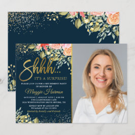 Blue Guld Blommigt Surprise Pension Party foto Inbjudningar