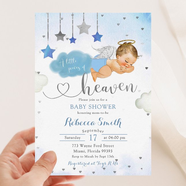Blue Guld Blonde Baby Angel Baby Shower Inbjudningar (Skapare uppladdad)