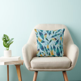 Blue Guld Boho Feathers Mönster Kudde