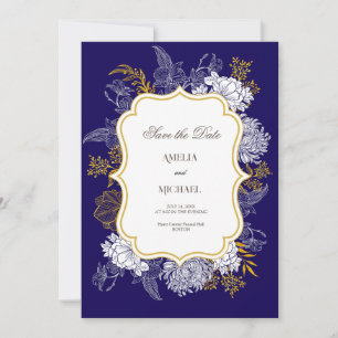 Blue Guld Botany Graphic Bröllop Spara Datumet
