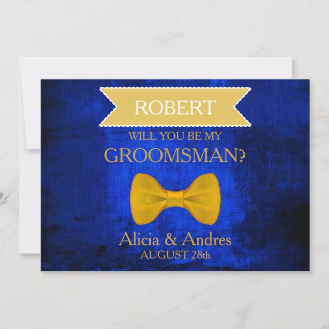 Blue & Guld Bow Kommer du att bli min Groomsman? I Inbjudningar (Framsida)