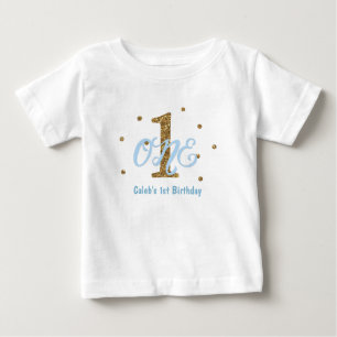 Blue & Guld Boys ONE 1st Birthday Party Anpassning T-shirt
