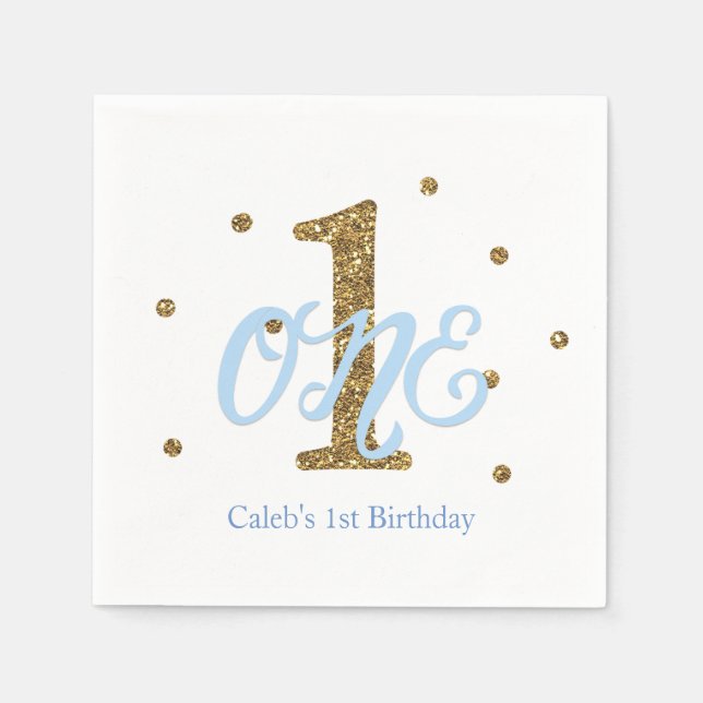 Blue & Guld Boys ONE 1st Birthday Party Pappersservett (Framsidan)