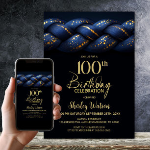 Blue Guld Braid 100:e Födelsedagsfesten Inbjudningar